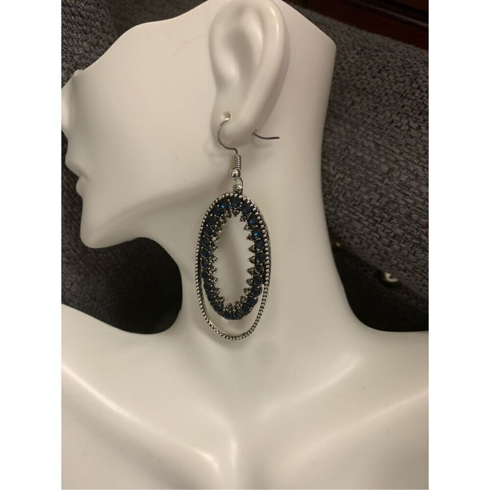 Black gemstone bling dangle earrings